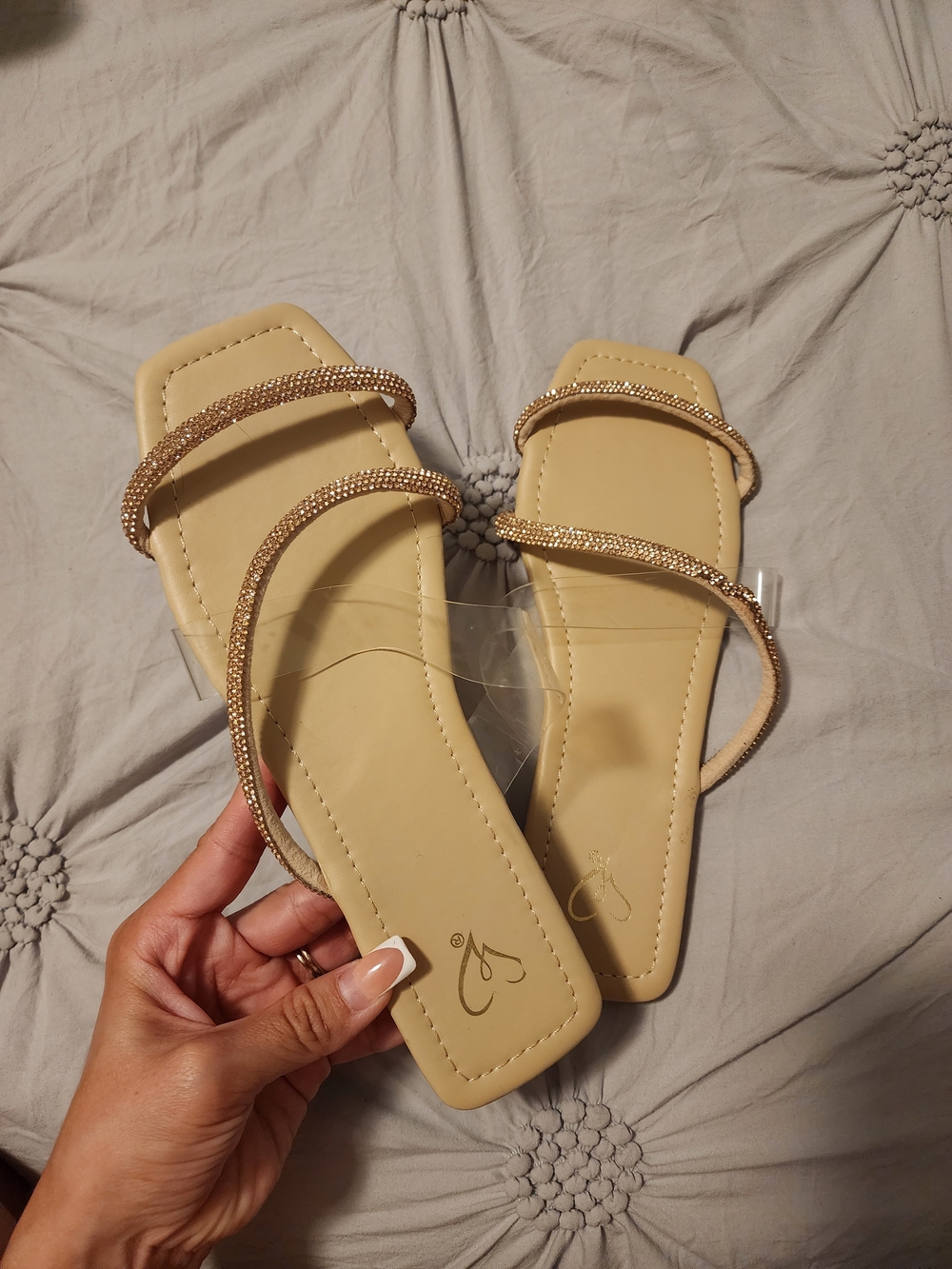 Windsor Beige Strappy Rhinestone Flat Sandals